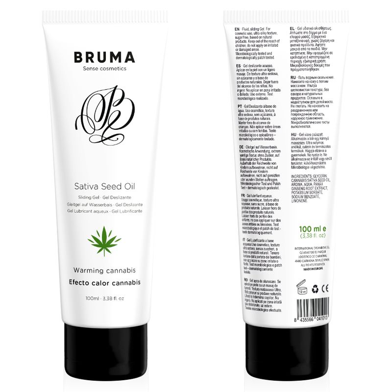 Weiße Tube mit schwarzem Deckel, Bruma Sativa Seed Oil, 100 ml.