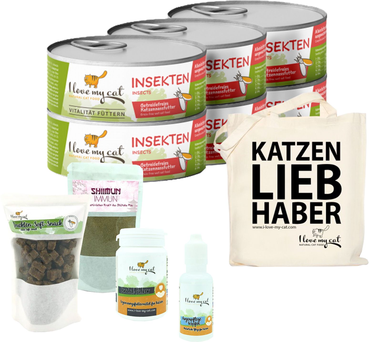 I love my cat Sparset für Bengalkatze Nassfutter und Soft-Snacks mit Insekten NEM Pflege 775 g Set