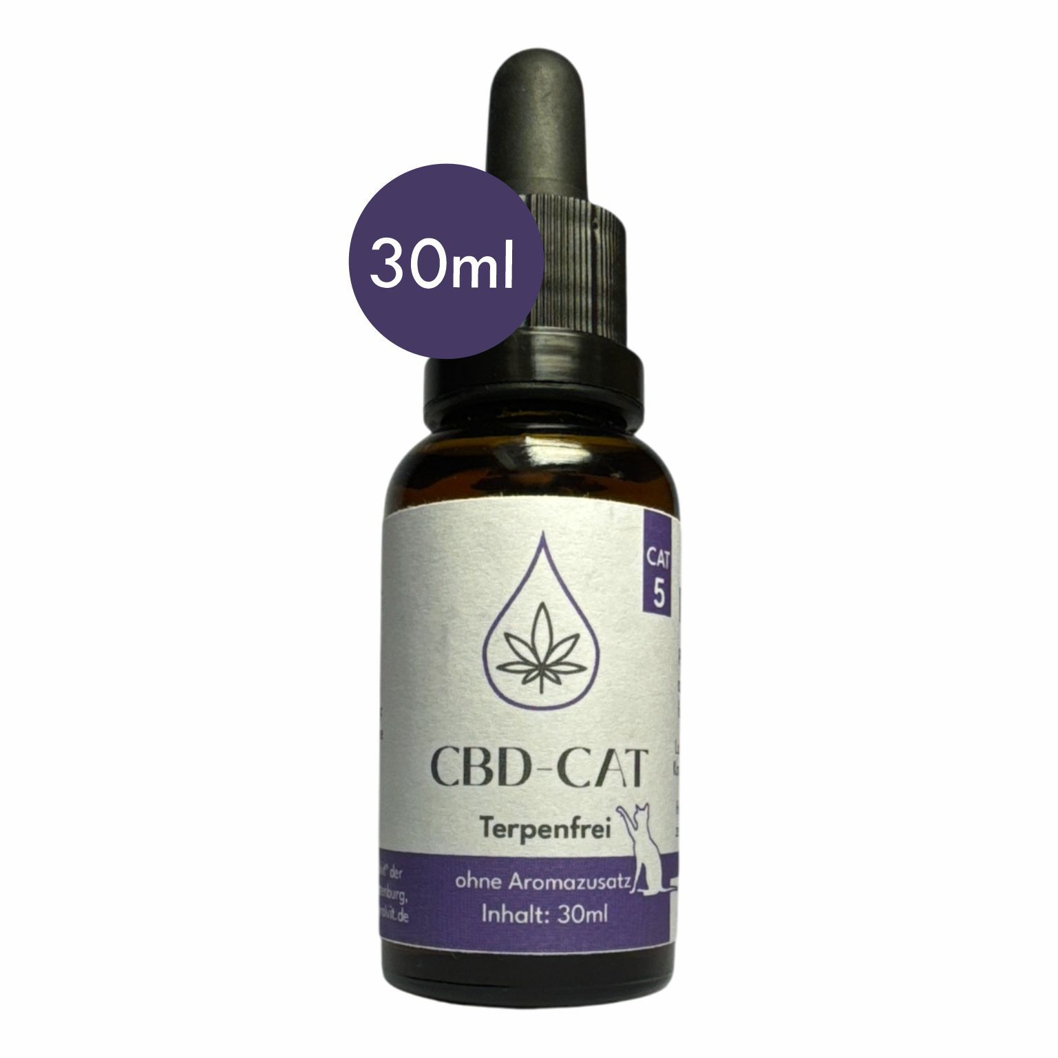 CBD Öl Flasche für Katzen, 30ml, mit Pipette. Terpenfrei.