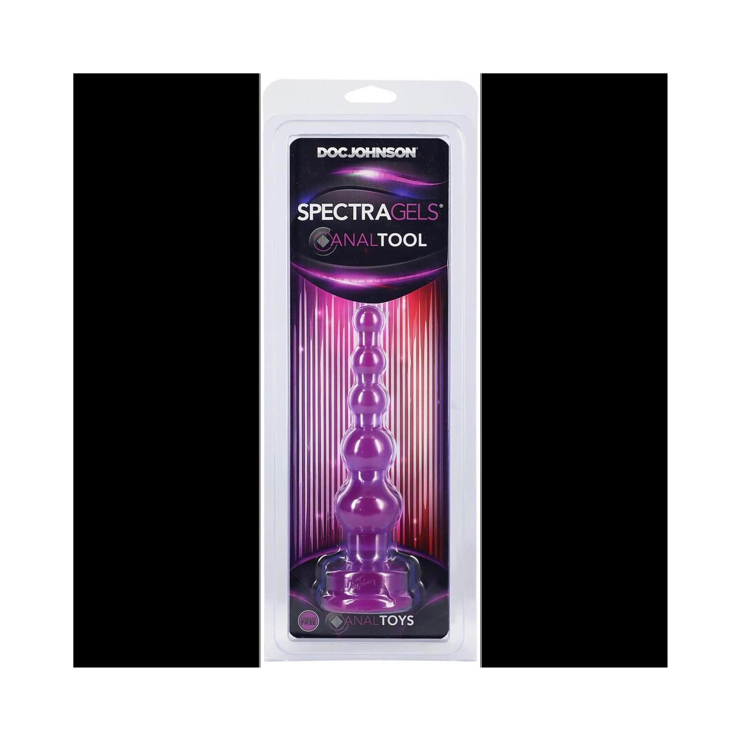 Anal Tool in Verpackung. Lila, perlenförmig. Marke: Doc Johnson. Text: SpectraGels Anal Tool.