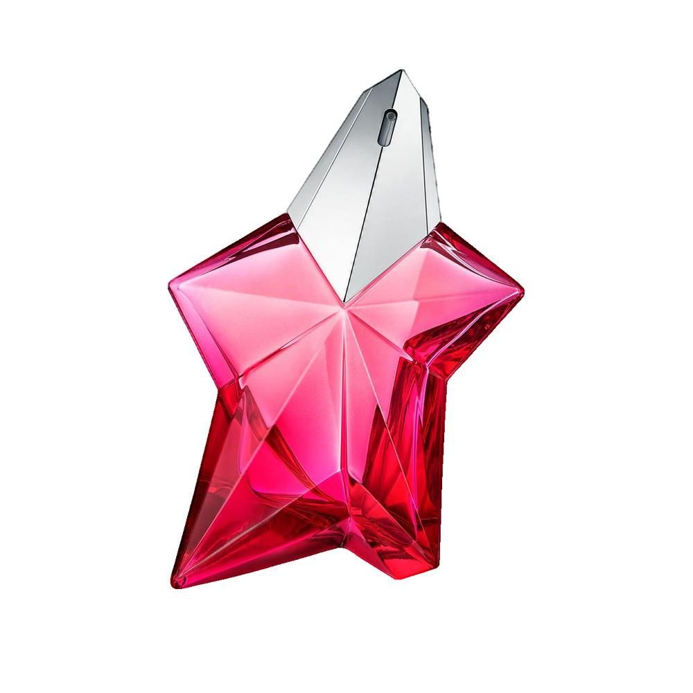 Sternförmiger Flakon. Rosa Glas, silberner Verschluss. Geometrisches Design.