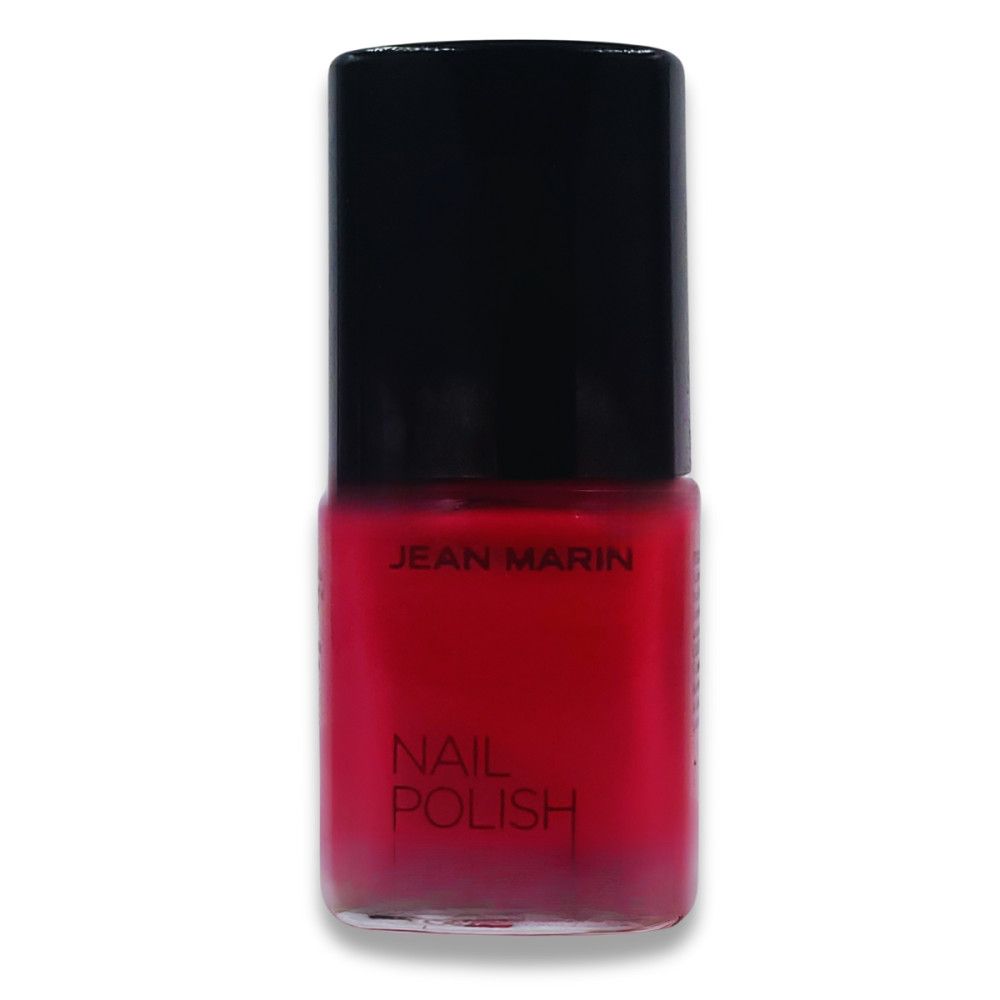 Rote Nagellackflasche mit schwarzem Deckel. Marke Jean Marin. Aufschrift: Nail Polish.