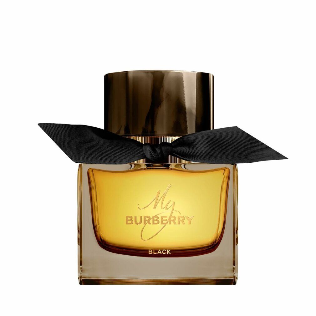 Burberry My Burberry Black E.d.P. Nat. Spray. Quadratischer Flakon mit schwarzer Schleife und goldfarbenem Verschluss.