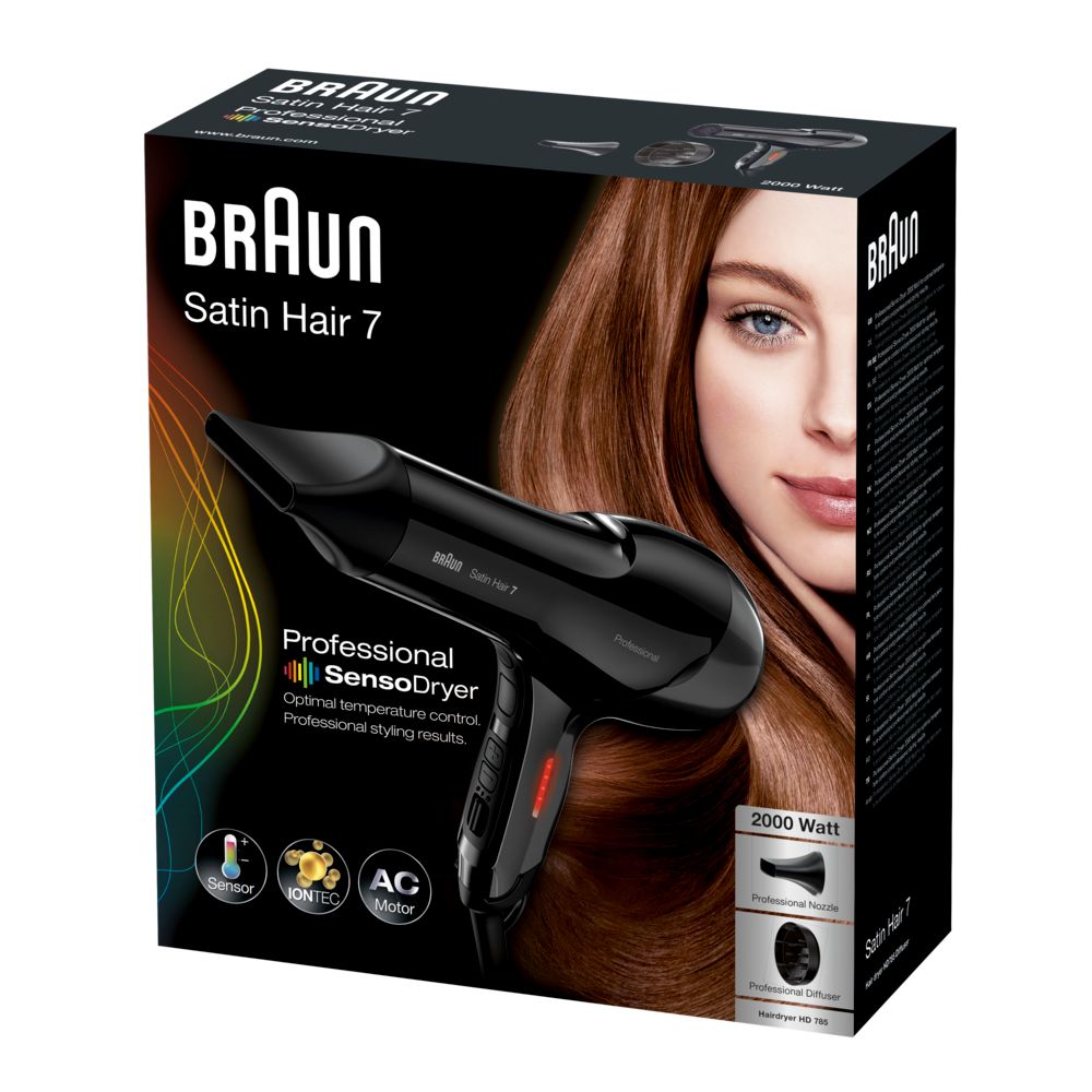 Braun - Haartrockner "Satin Hair 7 HD785 Sensodryer mit AC Motor & Diffusor" in Schwarz