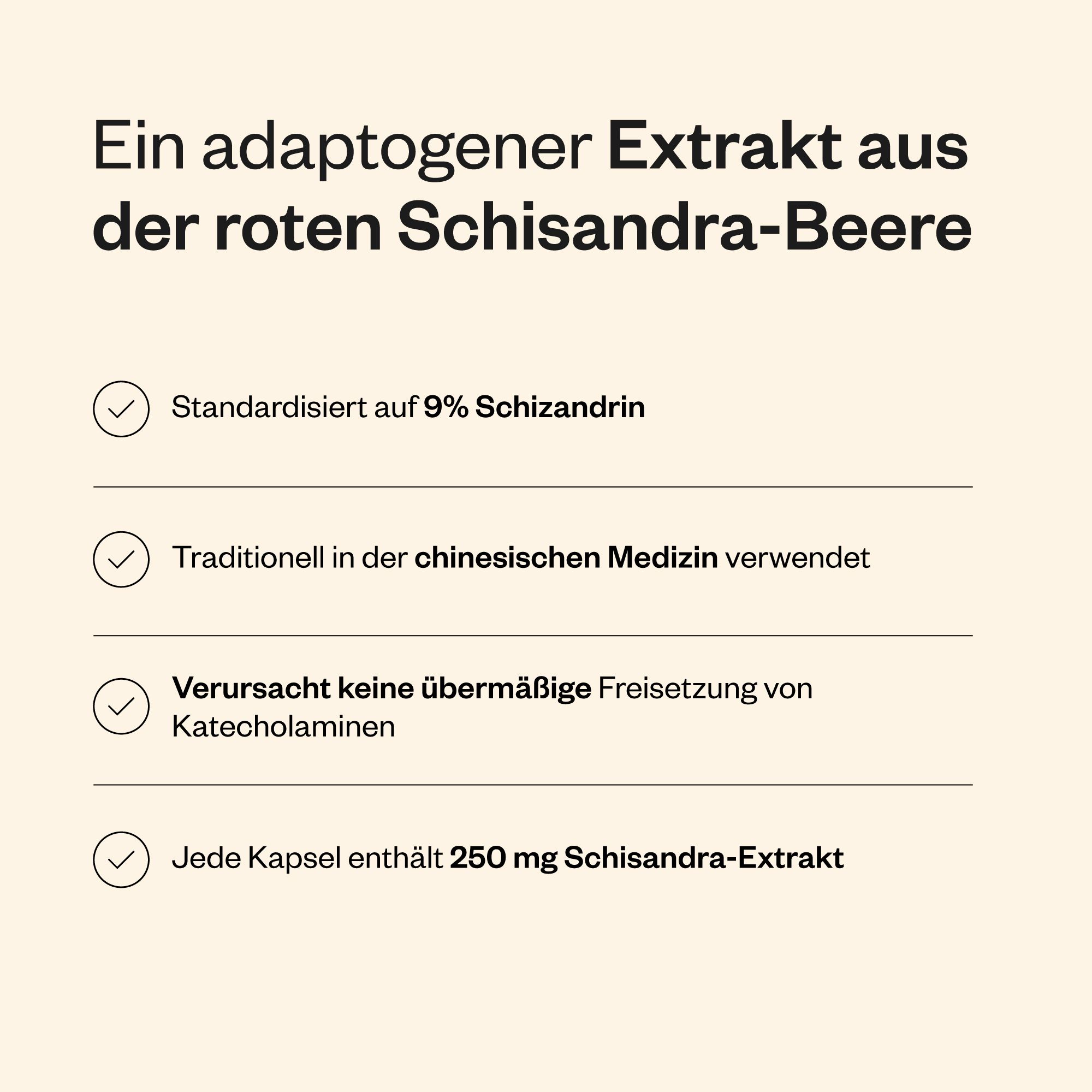 Text mit Informationen über Schisandra-Extrakt. Standardisiert auf 9% Schizandrin. Verwendet in der chinesischen Medizin.
