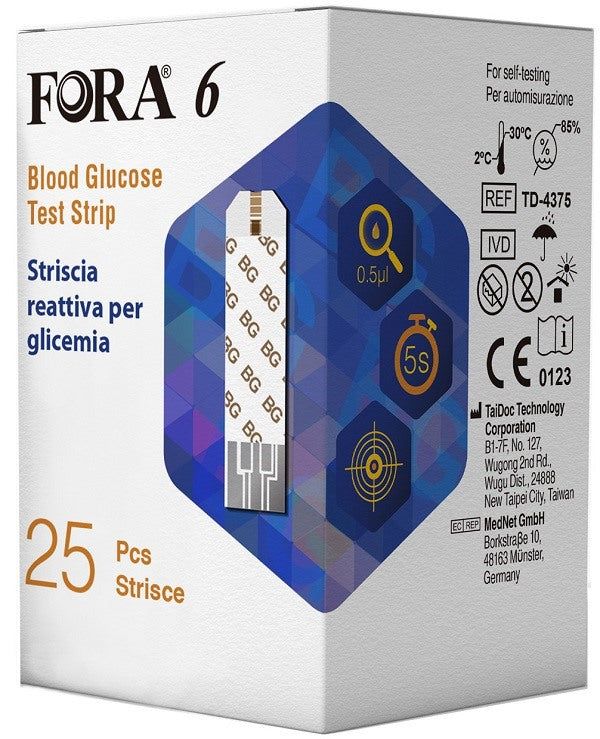 Fora 6 Connect Blutzuckermessstreifen Box mit 25 Stück Pc