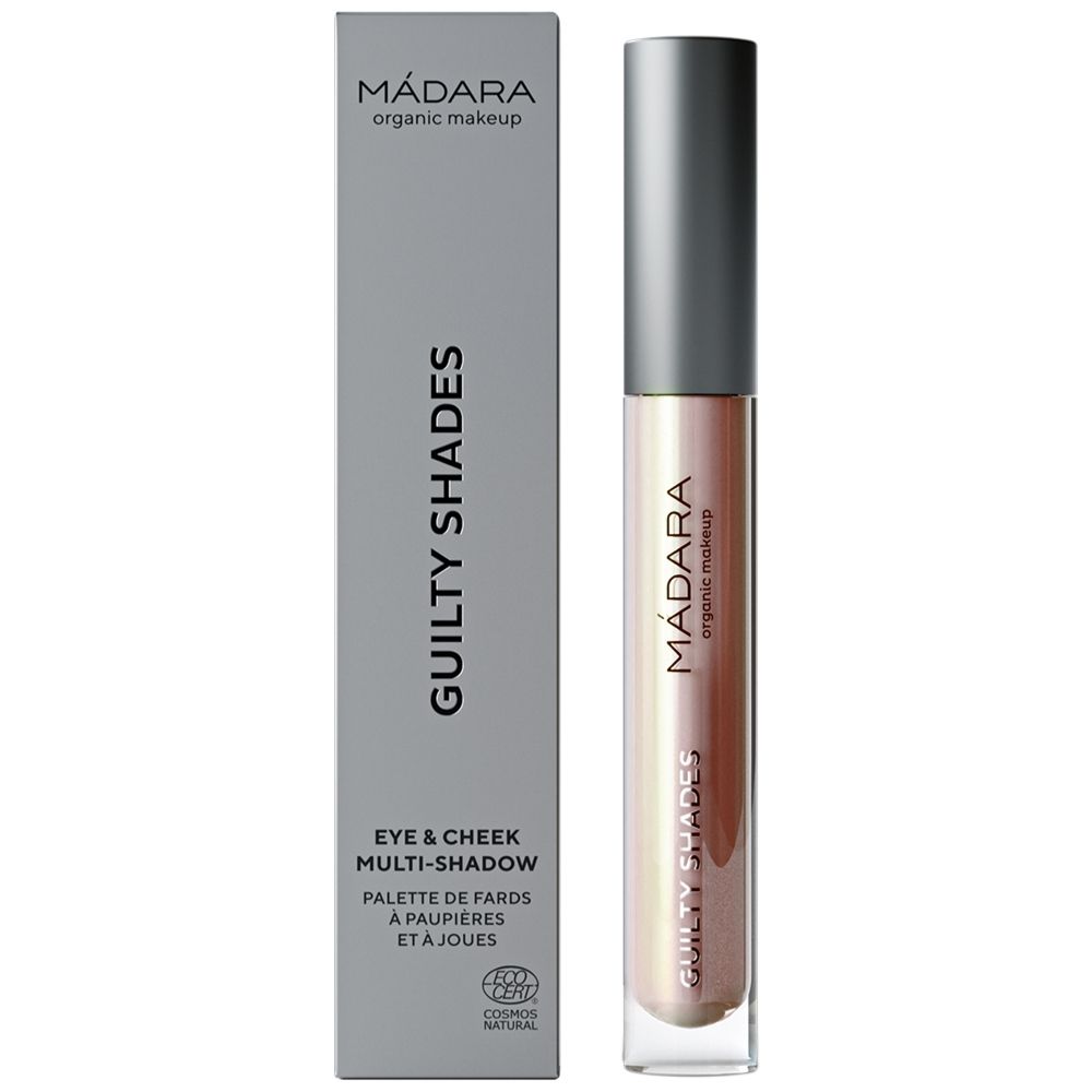 Madara Guilty Shades Lizard. Ombretto liquido con applicatore e confezione. Testo: Guilty Shades, Eye & Cheek Multi-Shadow.