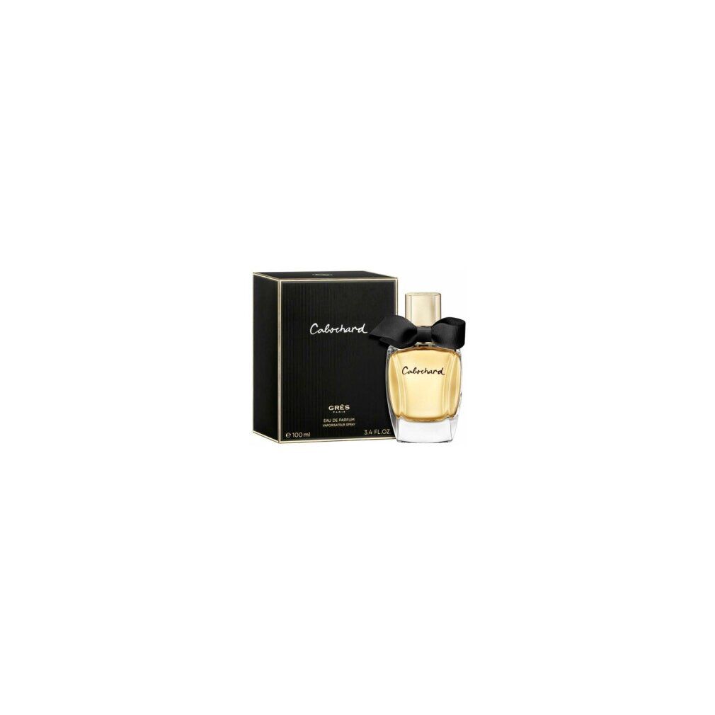 Gres Cabochard Eau de Parfum Zerstäuber und Verpackung auf weißem Hintergrund.
