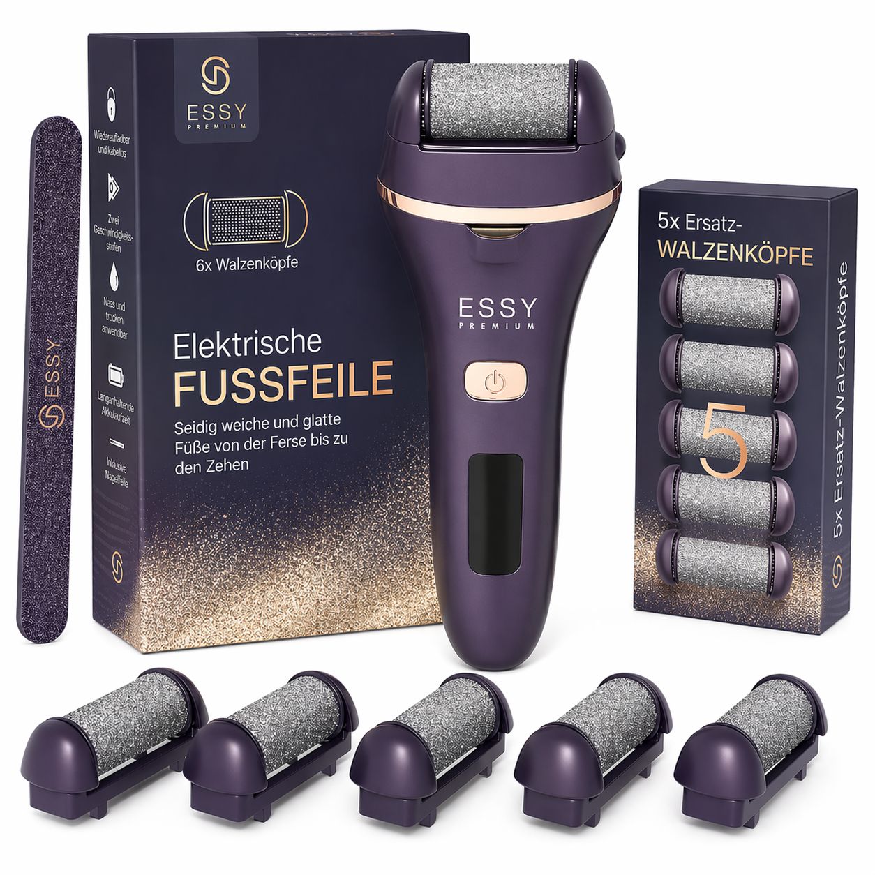 Rimuovi calli elettrico Essy con 5 rulli di ricambio – Viola