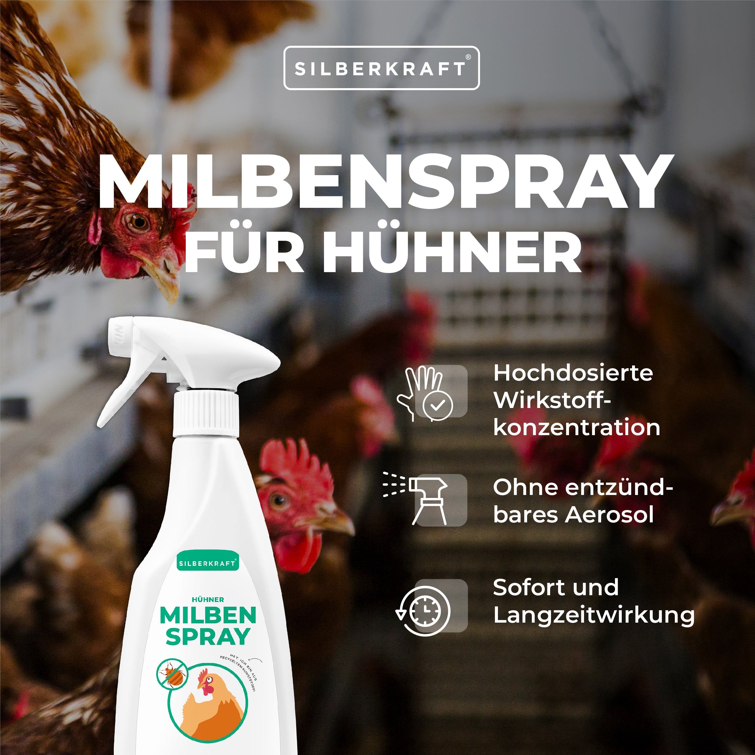 Silberkraft Milbenspray Hühner 4x500 ml Spray