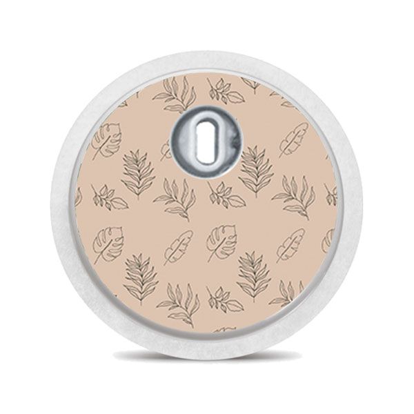 Runder Aufkleber mit Blattmuster. Beiger Hintergrund, verschiedene Blätter. Für FreeStyle Libre 3.