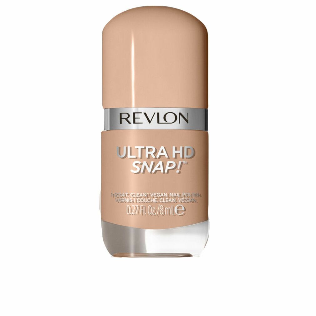 Nagellackflasche, beige. Marke Revlon, Ultra HD Snap!. Text: 0.27 fl.oz./8 ml. Vegan.
