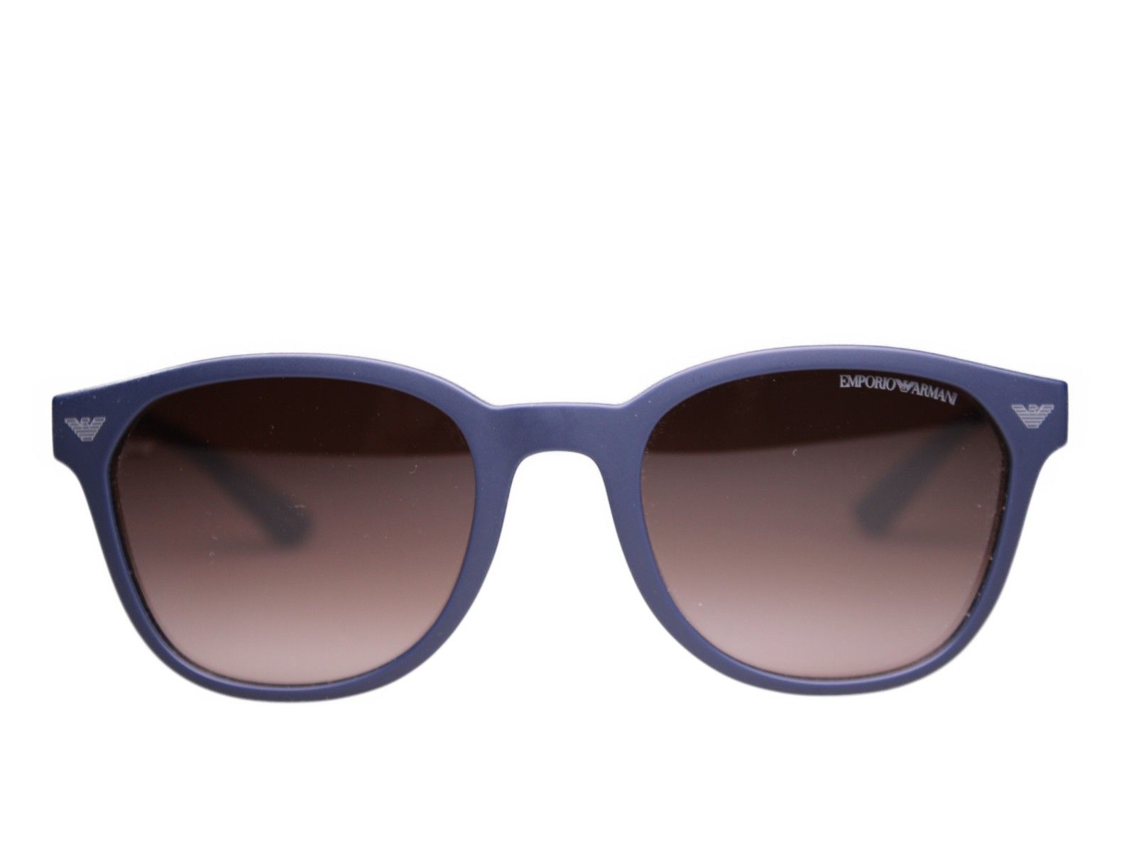 Blaue Sonnenbrille mit braunen Gläsern. Emporio Armani Logo auf dem Rahmen.
