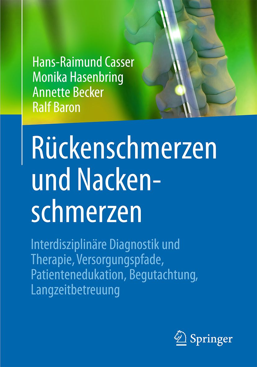 Buchcover mit Titel "Rückenschmerzen und Nackenschmerzen". Autoren: Casser, Hasenbring, Becker, Baron. Verlag Springer.