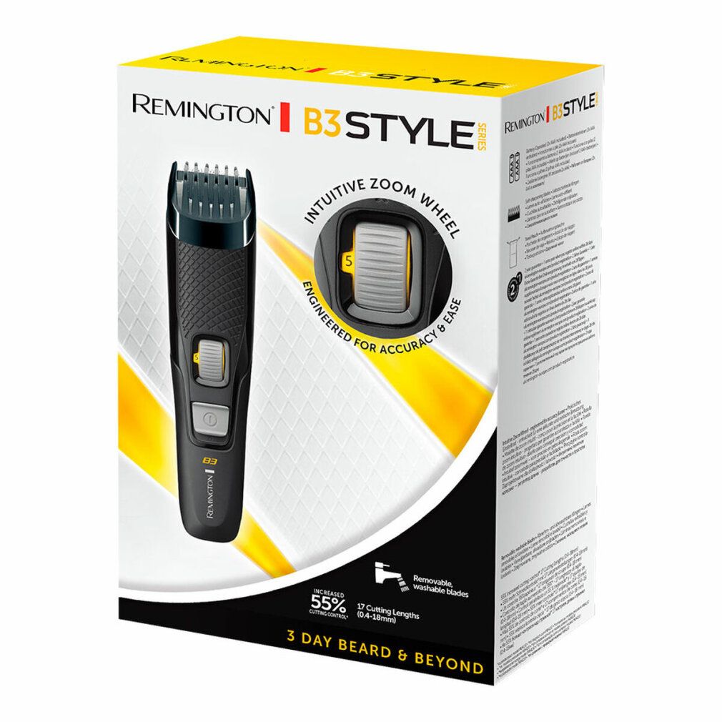 Verpackung für Bartschneider. Remington B3 STYLE, Einstellrad, 3-Tage-Bart. Abnehmbare Klingen.