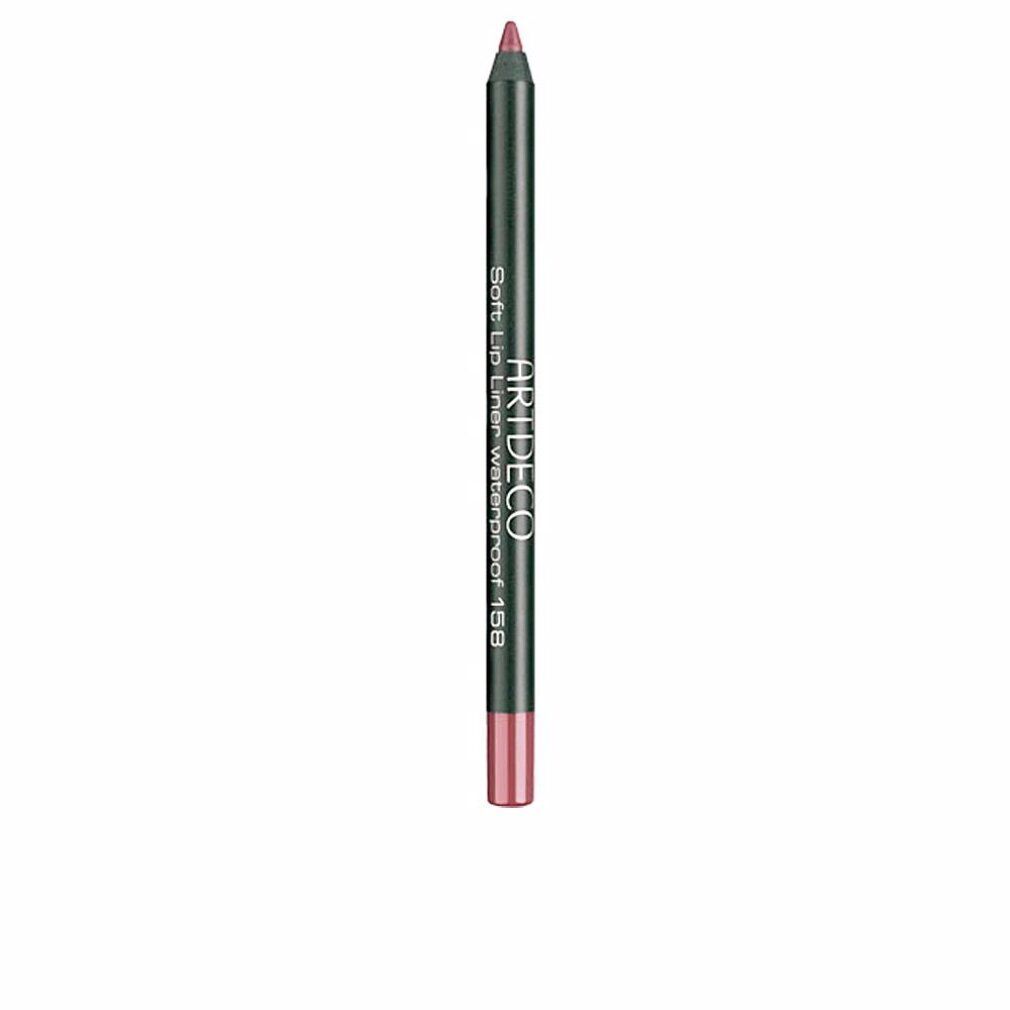 Lippenstift in Stiftform. Aufschrift: ARTDECO, Soft Lip Liner Waterproof 158. Dunkelgrauer Stift mit rosafarbenem Ende.