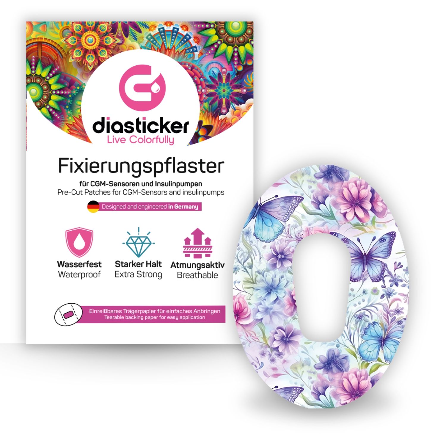 Diasticker® Dexcom G6 Fixiertapes "Butterfly Kiss"