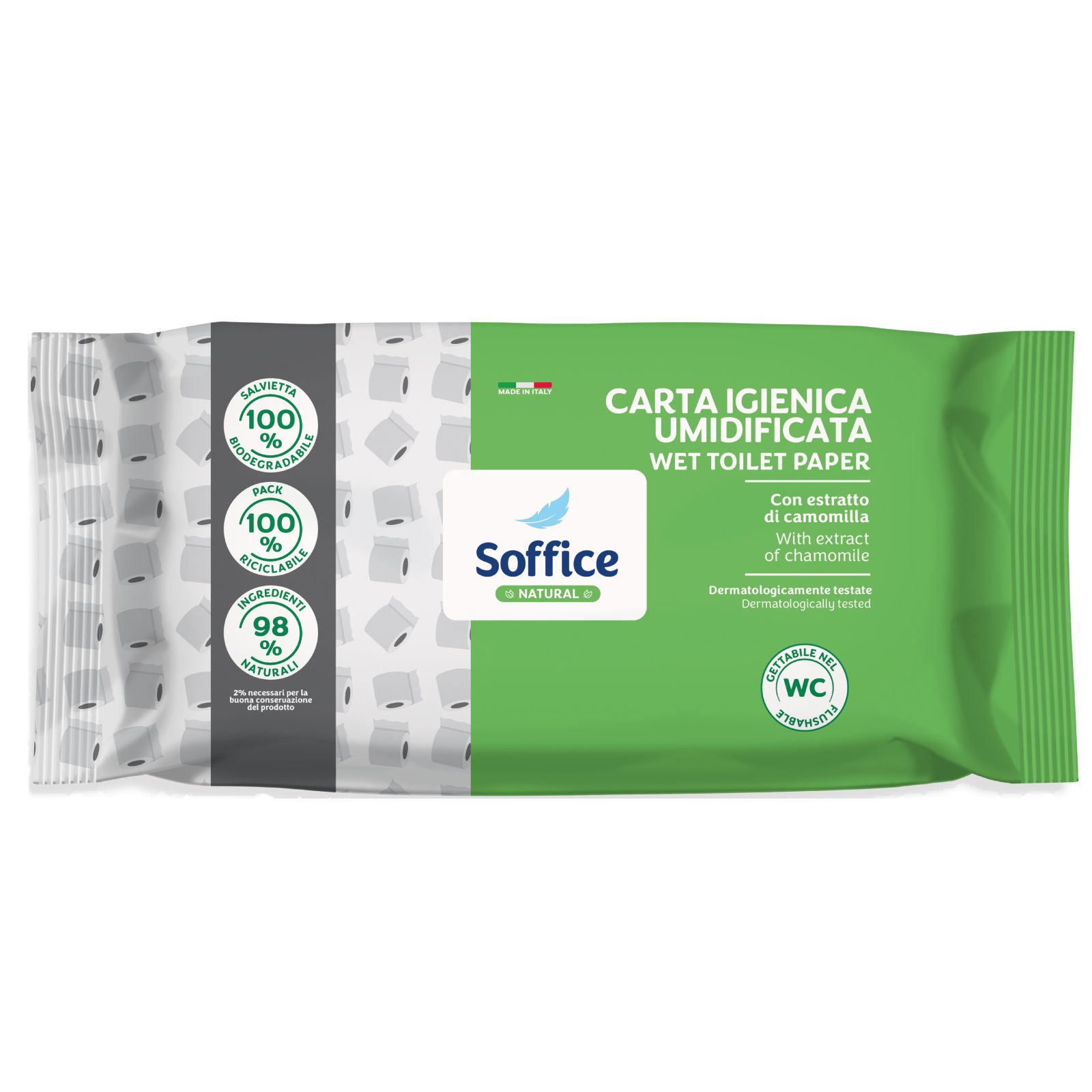 Soffice Natural Carta Igienica Umidificata - 12 Confezioni da 80 pz
