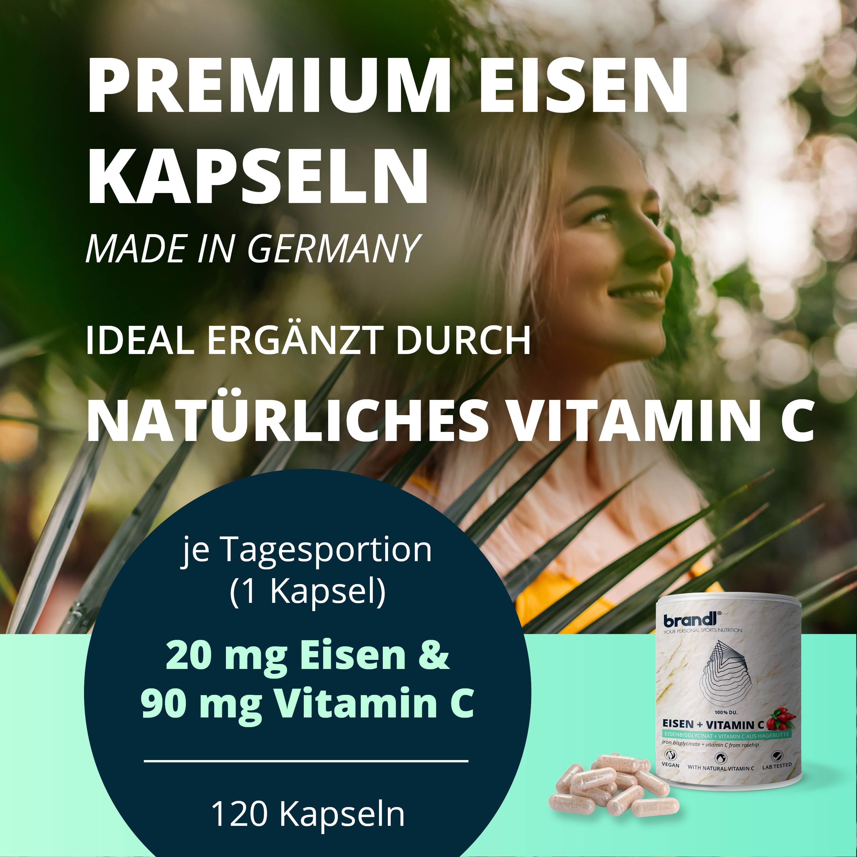 brandl® Eisen (aus Eisenbisglycinat) und Vitamin C aus der Hagebutte