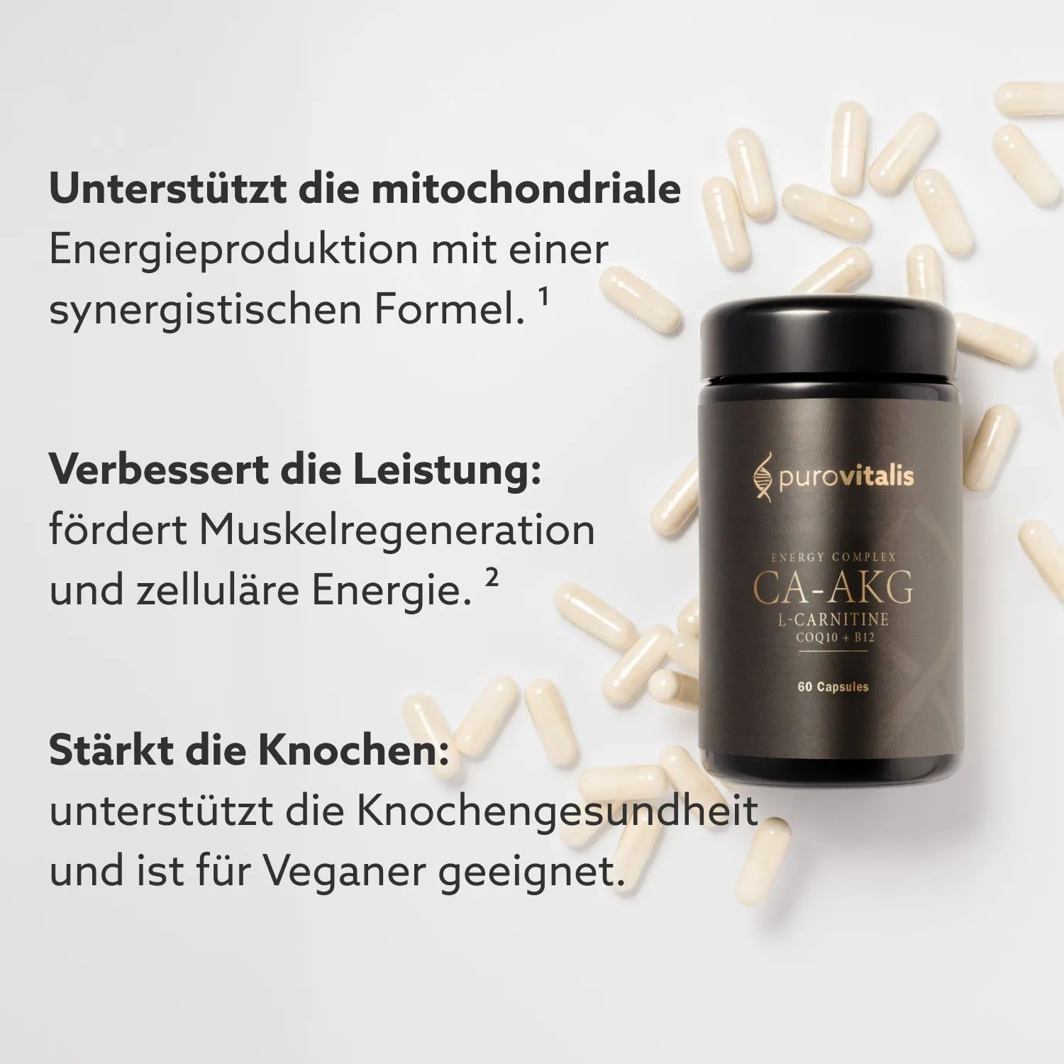 Purovitalis Ca-AKG mit L-Carnitin, CoQ10 & Vitamin B12 – Energie & Zellfunktion