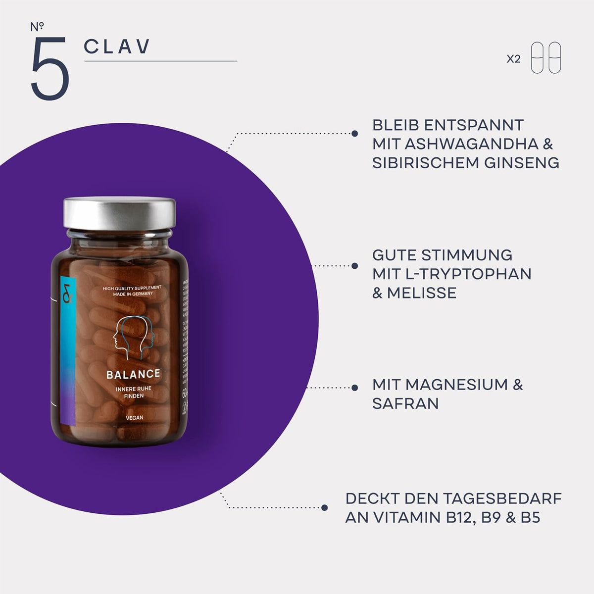 Clav N°5 BALANCE Mood mit Ashwagandha - Safran Extrakt - Vitamin B5