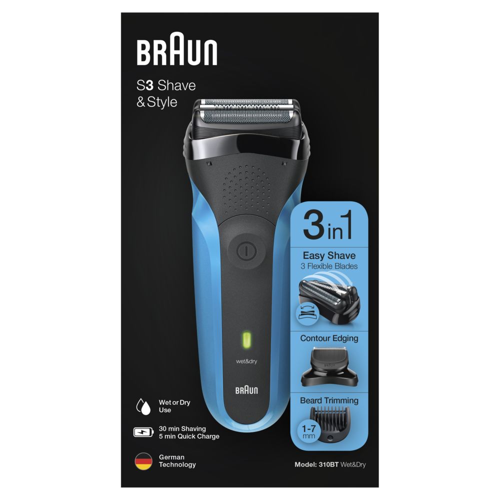 Braun - Trimmer fürs Gesicht "Series 3 - 310BT" in Schwarz und Blau