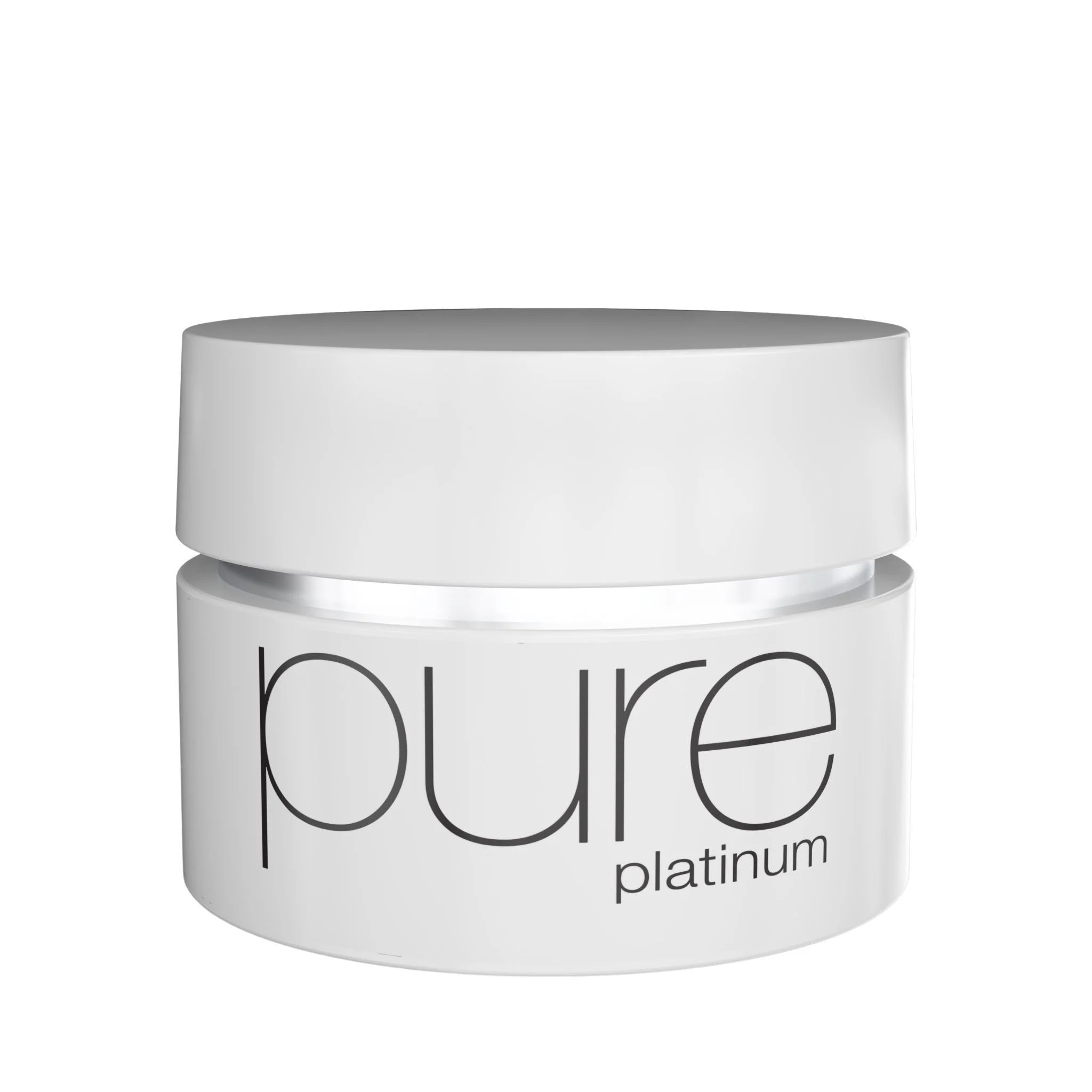Weißer Tiegel mit Deckel. Auf der Vorderseite steht "pure platinum" in schwarzer Schrift.