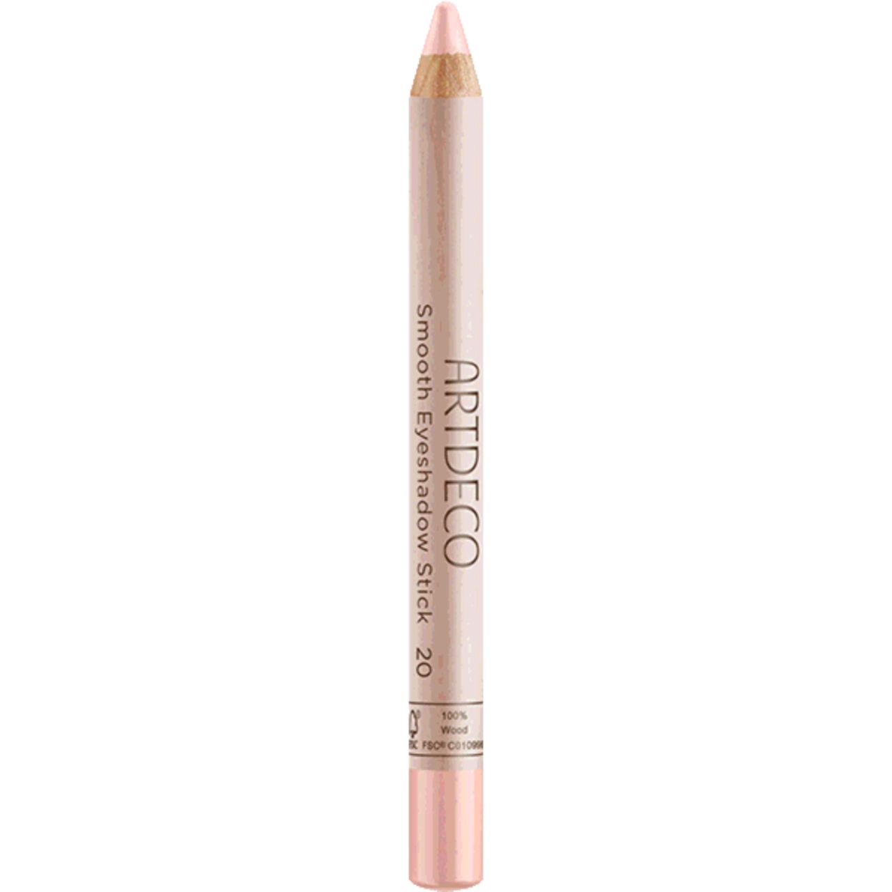 Artdeco Smooth Eyeshadow Stick. Hellrosa Stift mit rosafarbenem Ende. Produktname und Marke auf dem Stift.