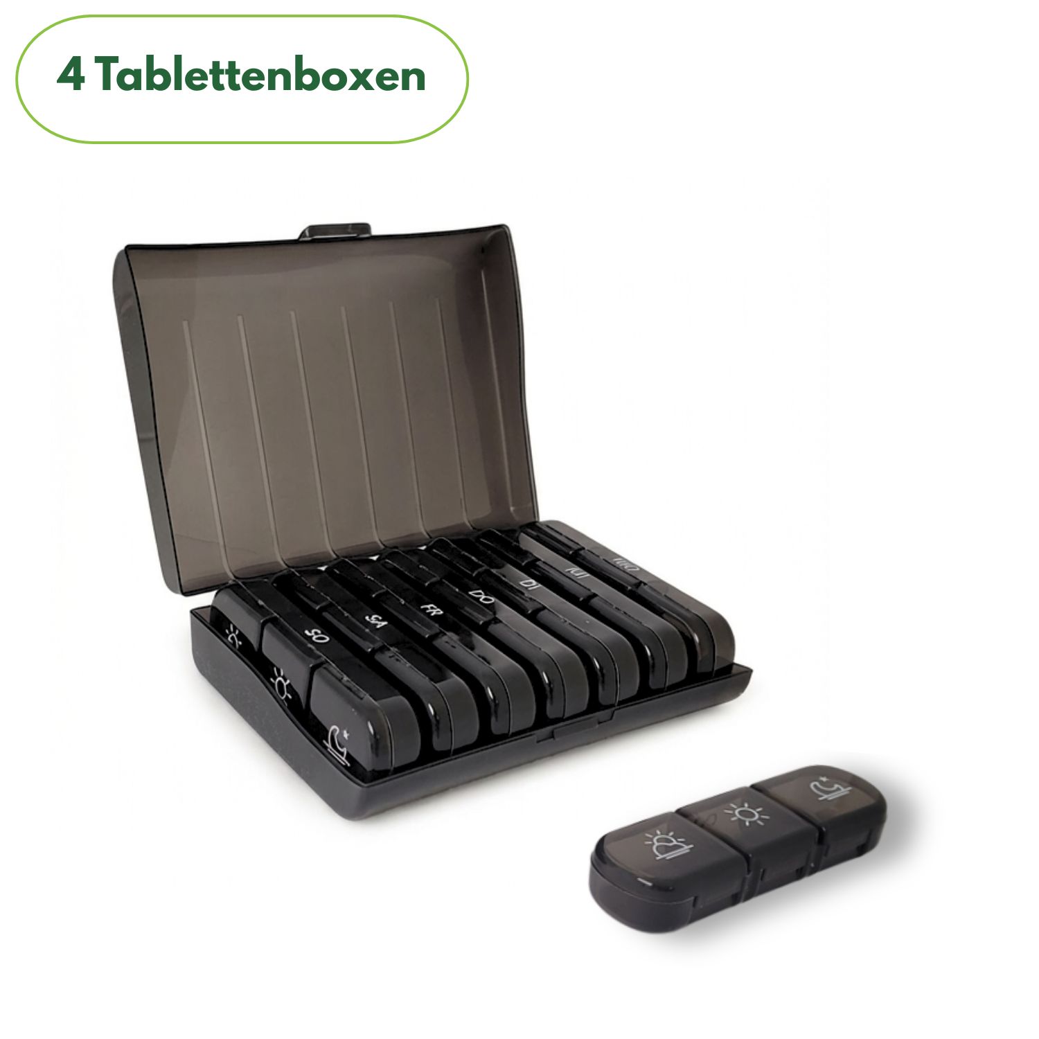 Frohbach 7-Tage-Tablettenbox 3-Fächer, Schwarz 4 St