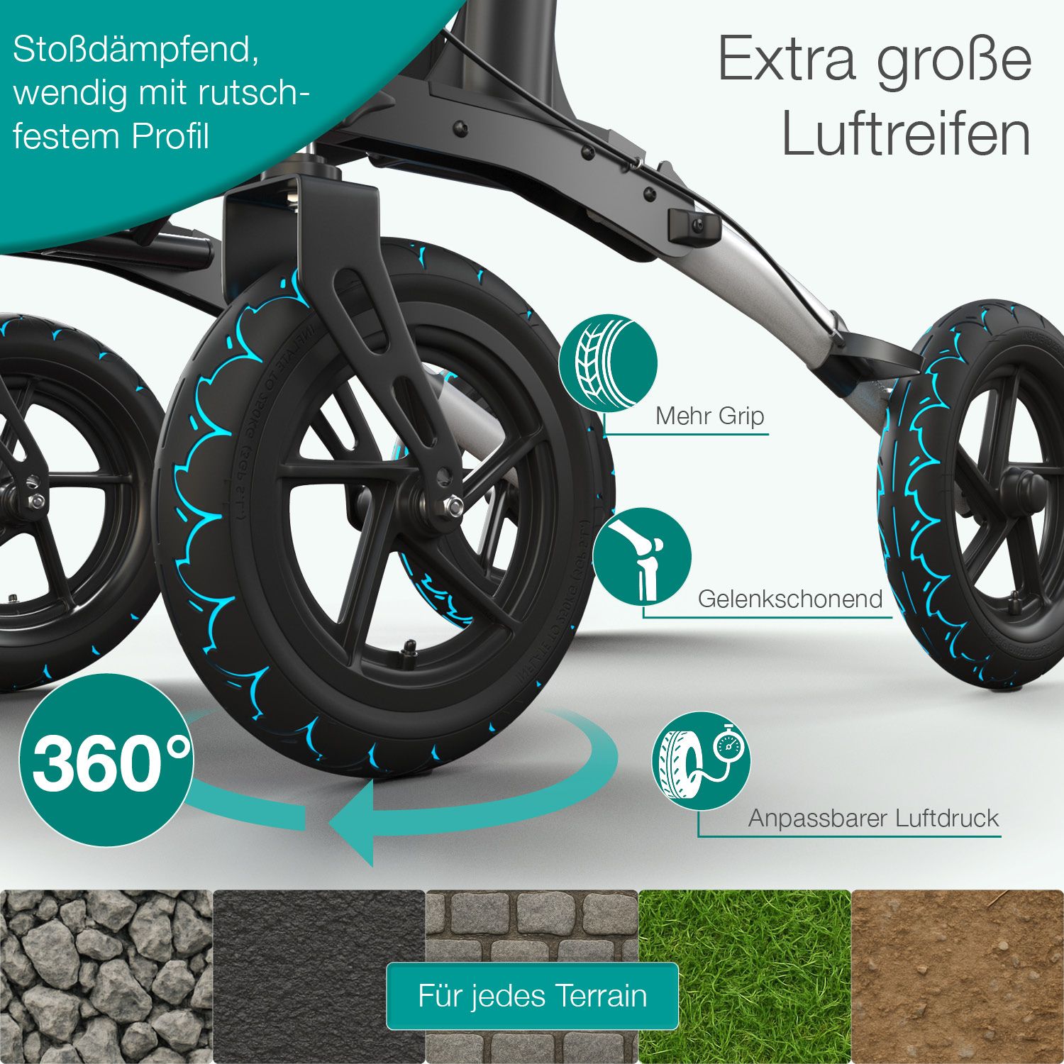 ELONEO Outdoor Rollator mit Luftbereifung