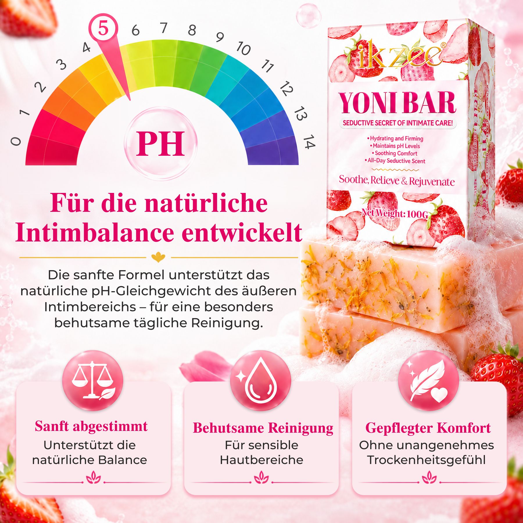 P-beauty  Intimseife Yoni Bar Frauen Intimpflege pH-Balance Erdbeer Aroma