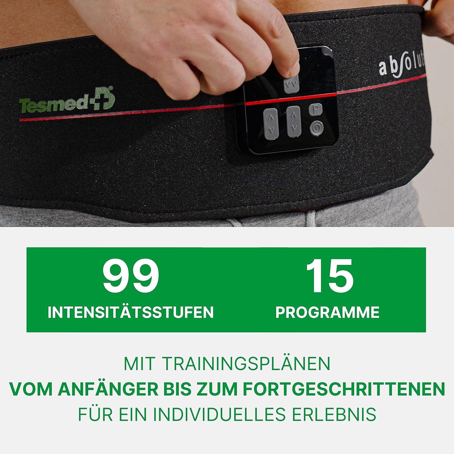 TESMED Absolute: EMS-Bauchmuskeltrainer, 15 Programme, Unisex, Wiederaufladbar, Made in Italy