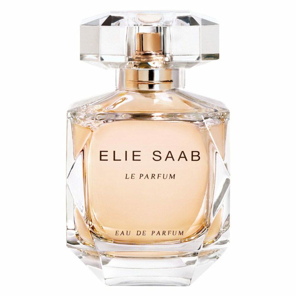 Elie Saab Le Parfum Eau de Parfum Flakon mit klarem, facettiertem Verschluss und goldenem Detail.