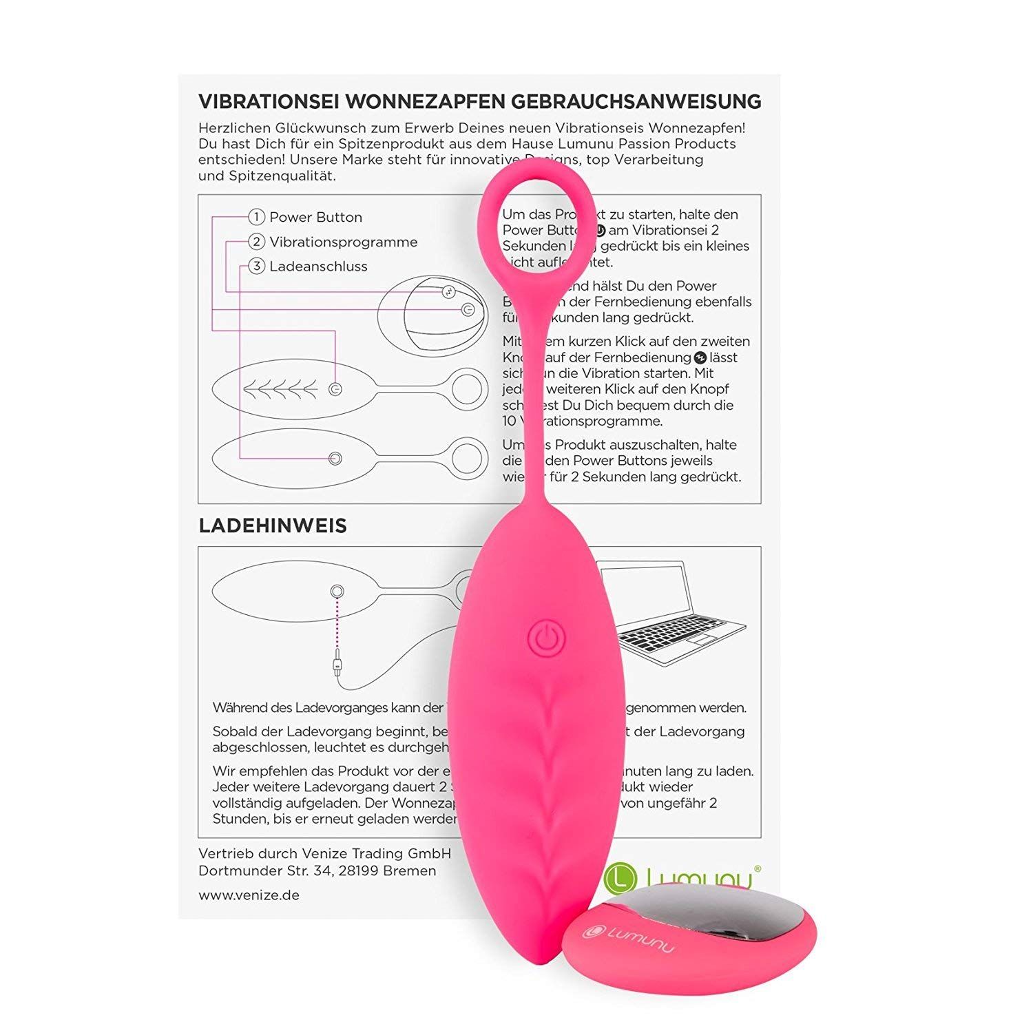 Lumunu Vibrationsei "Wonnezapfen" aus Vollsilikon mit Fernbedienung