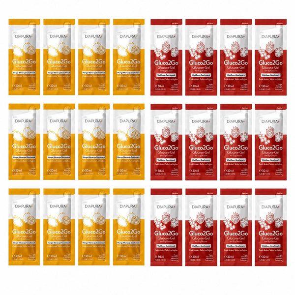 DIAPURA Gluco2Go Glucose-Gel Mix-Paket mit Waldbeer & Mango-Maracuja, Energie bei Unterzuckerung