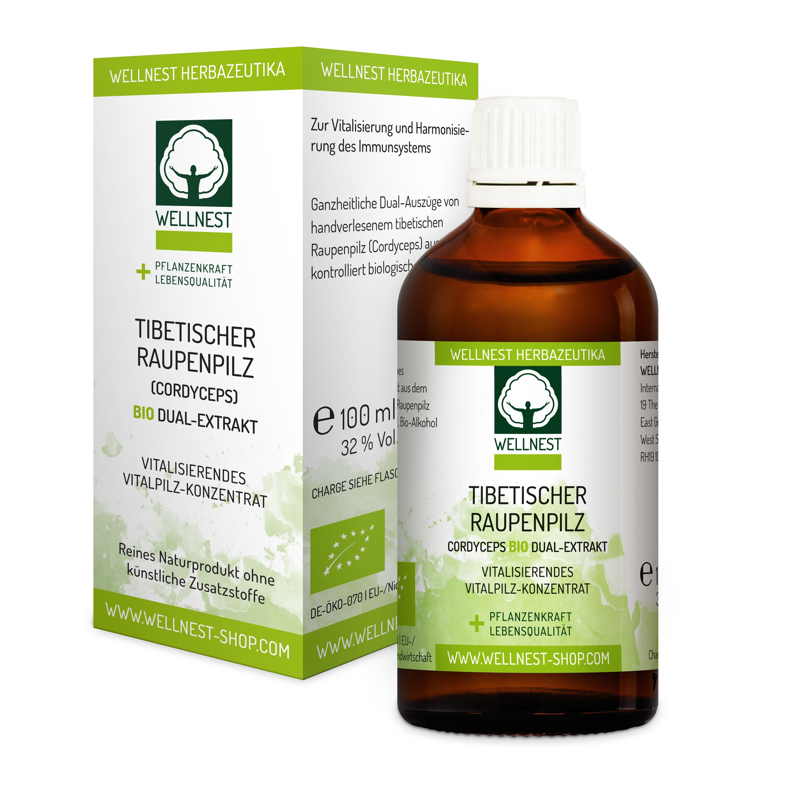 Bio Cordyceps Dual-Extrakt (Raupenpilz) Vitalpilz Tinktur - Wellnest Pflanzenkraft Urtinktur