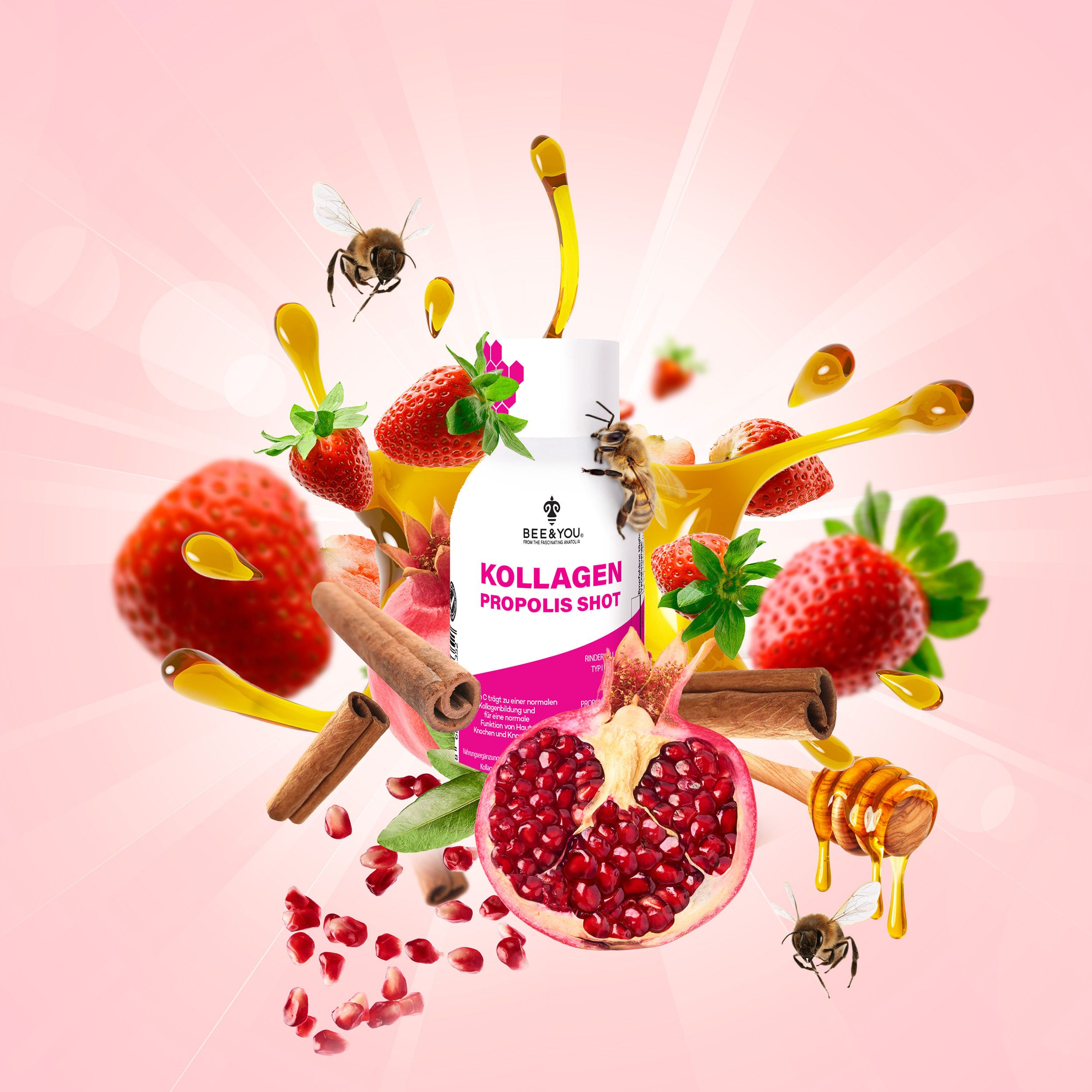 BEE&YOU Beauty Kollagen zum Trinken mit Vitamin C, Biotin, Hyaluronsäure, Propolis