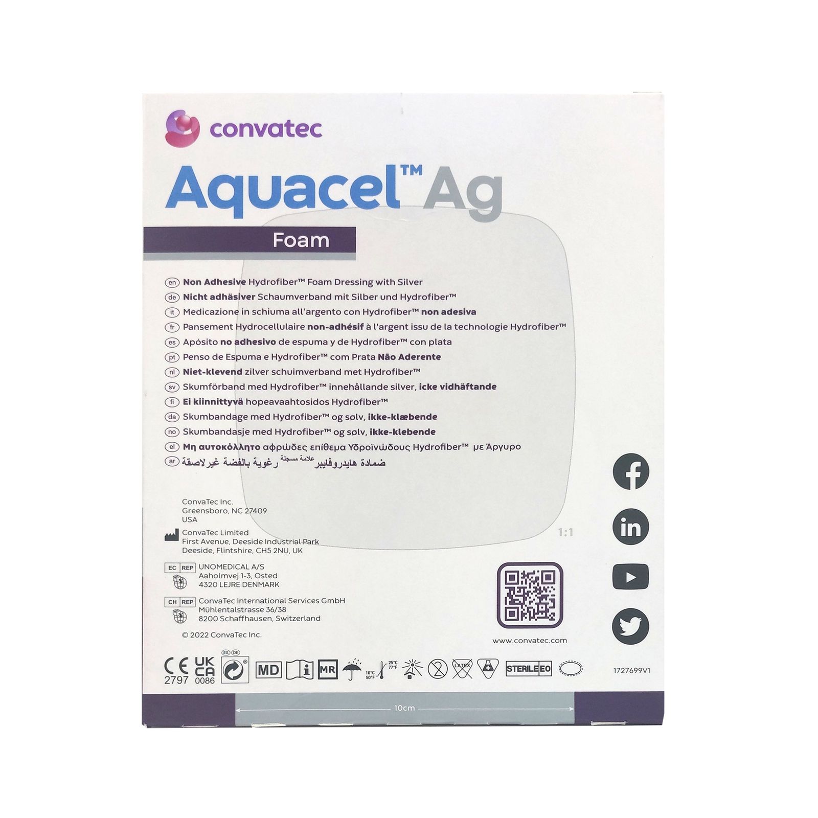 AQUACEL Ag Foam nicht adhäsiv 10x10 cm Verband