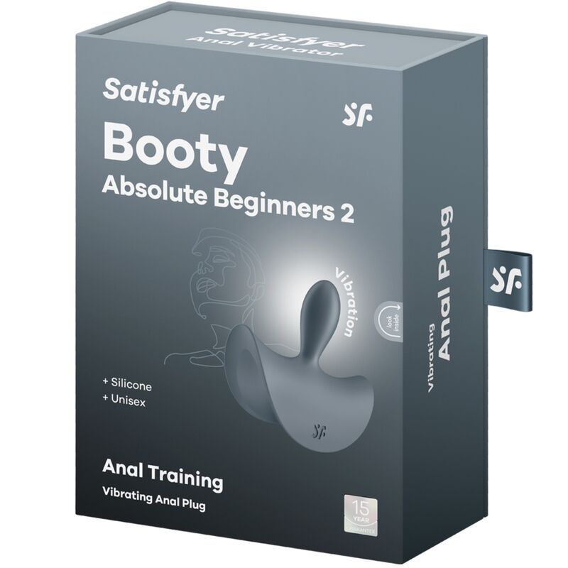 Verpackung von 'Satisfyer Booty Absolute Beginners 2'. Produktabbildung, Produktname, Logos und Text.