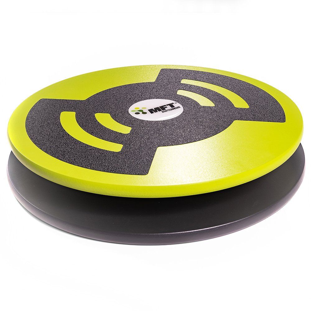 MFT Balance-Disc Classic: Gelbe runde Scheibe mit schwarzer Antirutschoberfläche und MFT-Logo.