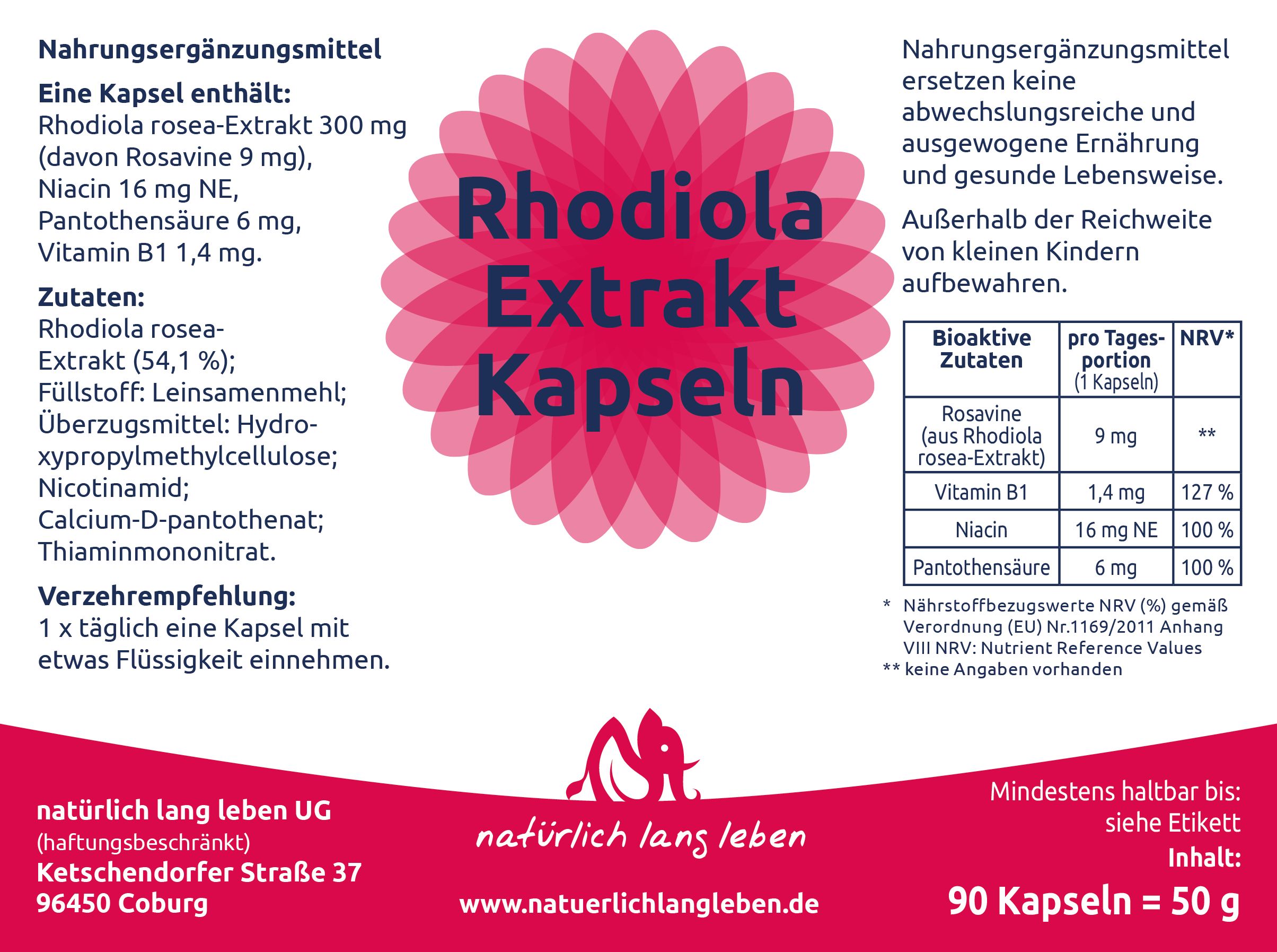 natürlich lang leben Rhodiola Extrakt Kapseln