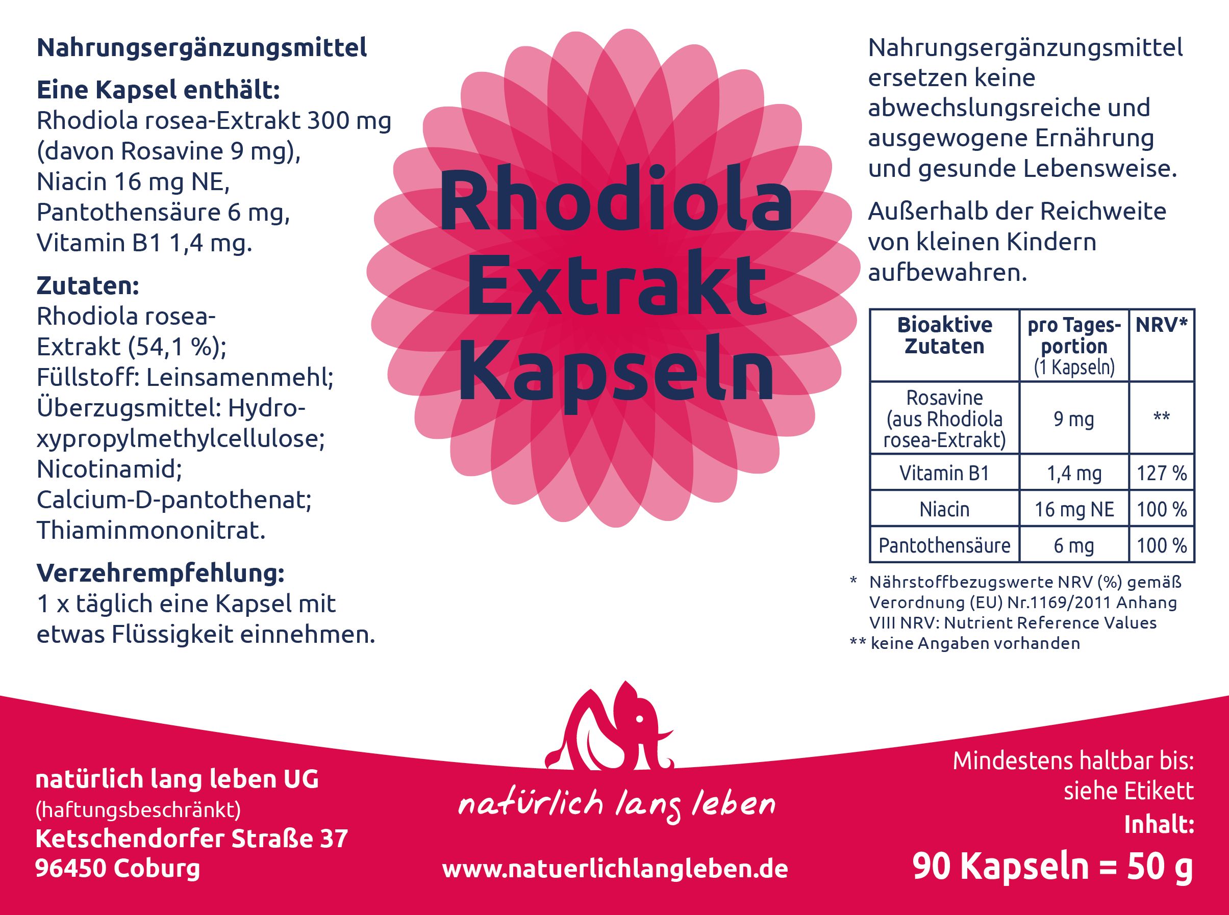 natürlich lang leben Rhodiola Extrakt Kapseln 50 g