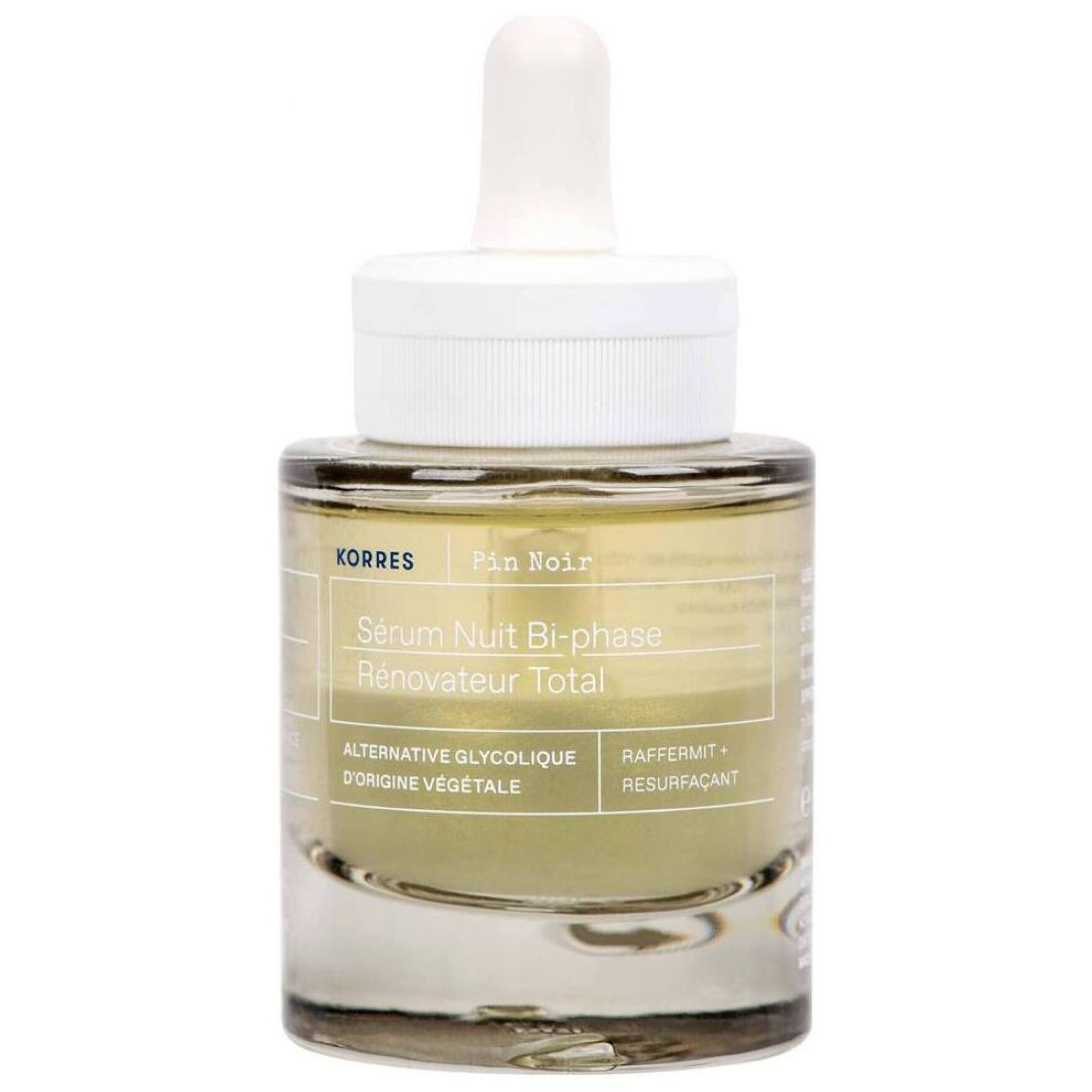 KORRES Black Pine Serum: Glasflasche mit Pipette, gelbes Serum. 30 ml.