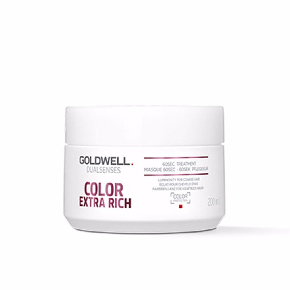 Goldwell Dualsenses Color Extra Rich 60Sek Pflegekur. Weiße Dose mit Deckel. Produktname und Logo in Rot und Schwarz. Text auf Deutsch und Englisch.