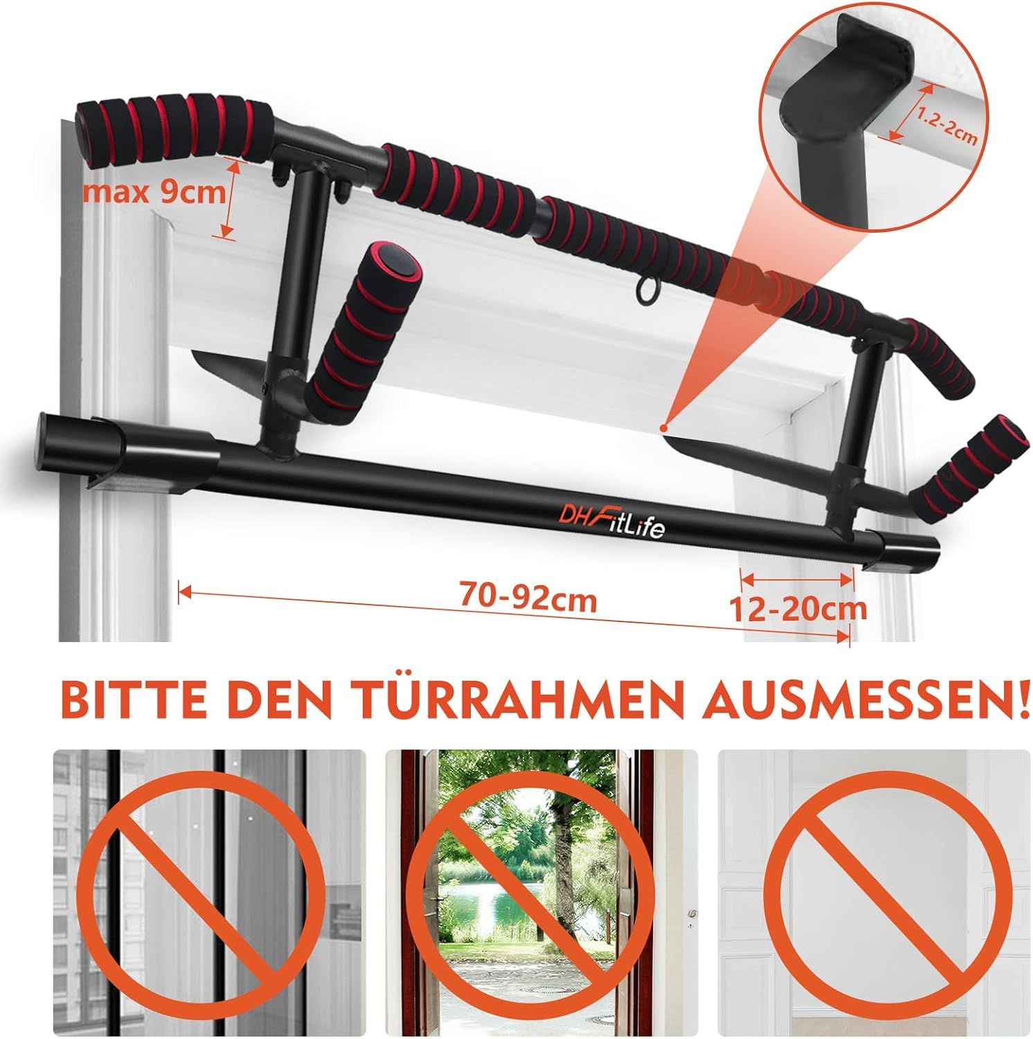 DH FitLife Türrahmen Klimmzugstange ohne Schrauben