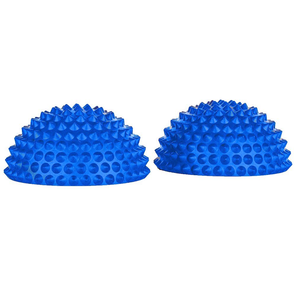 Zwei blaue Balance-Igel Wobble. Halbkugelförmig mit Noppen. Aus Gummi.