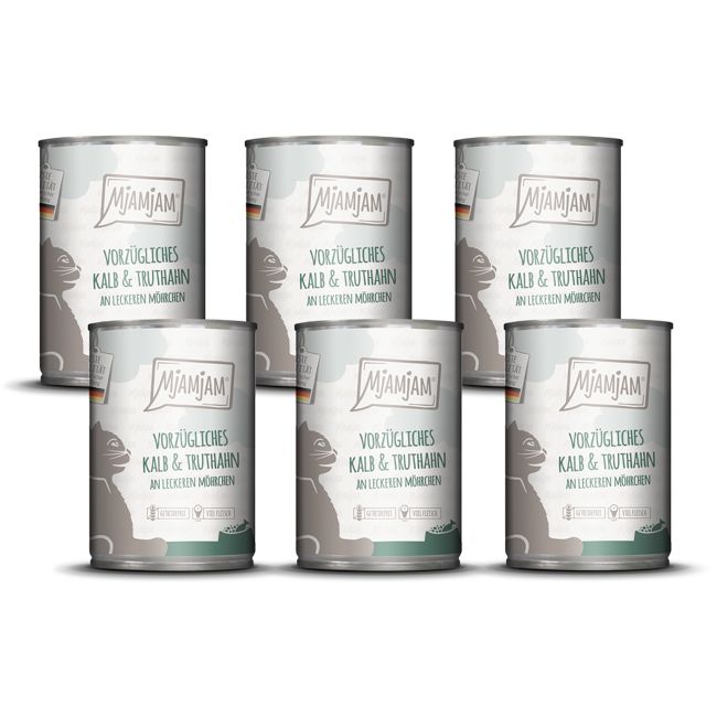 MjAMjAM - vorzügliches Kalb & Truthahn an leckeren Möhrchen 6x400 g Futter
