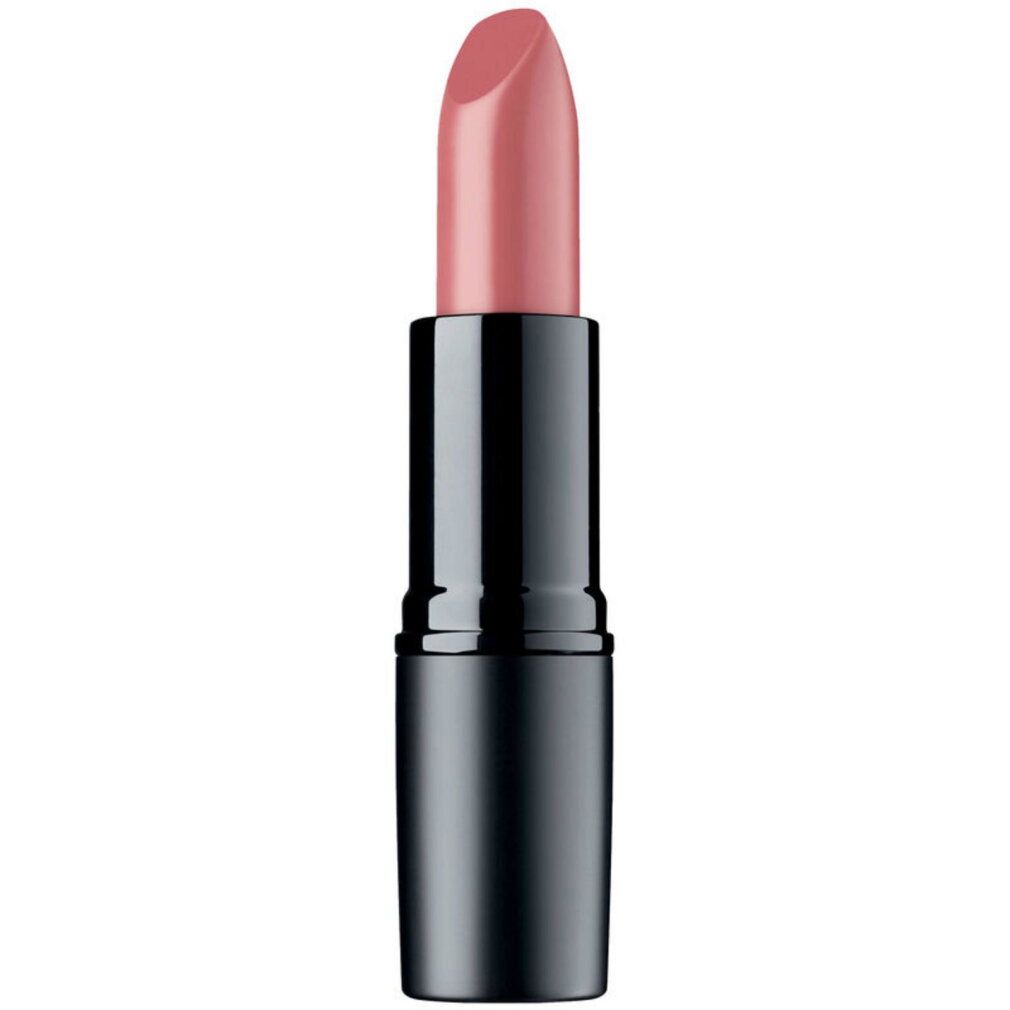 Ein rosafarbener Lippenstift in einem schwarzen Gehäuse.
