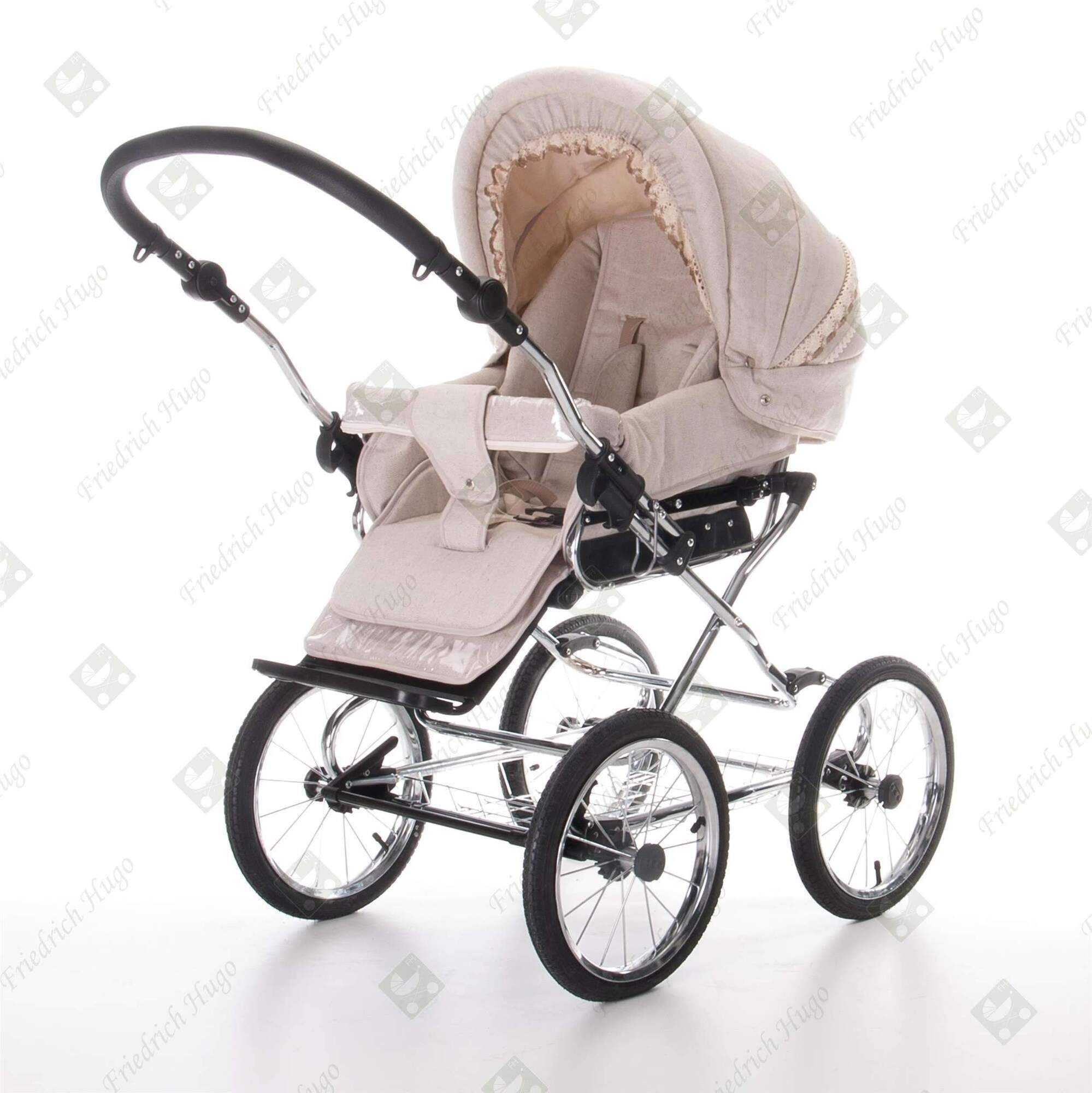 Friedrich Hugo Natureline 2 in 1 Kombikinderwagen Öko Nostalgie Kinderwagen, Edward Silver
