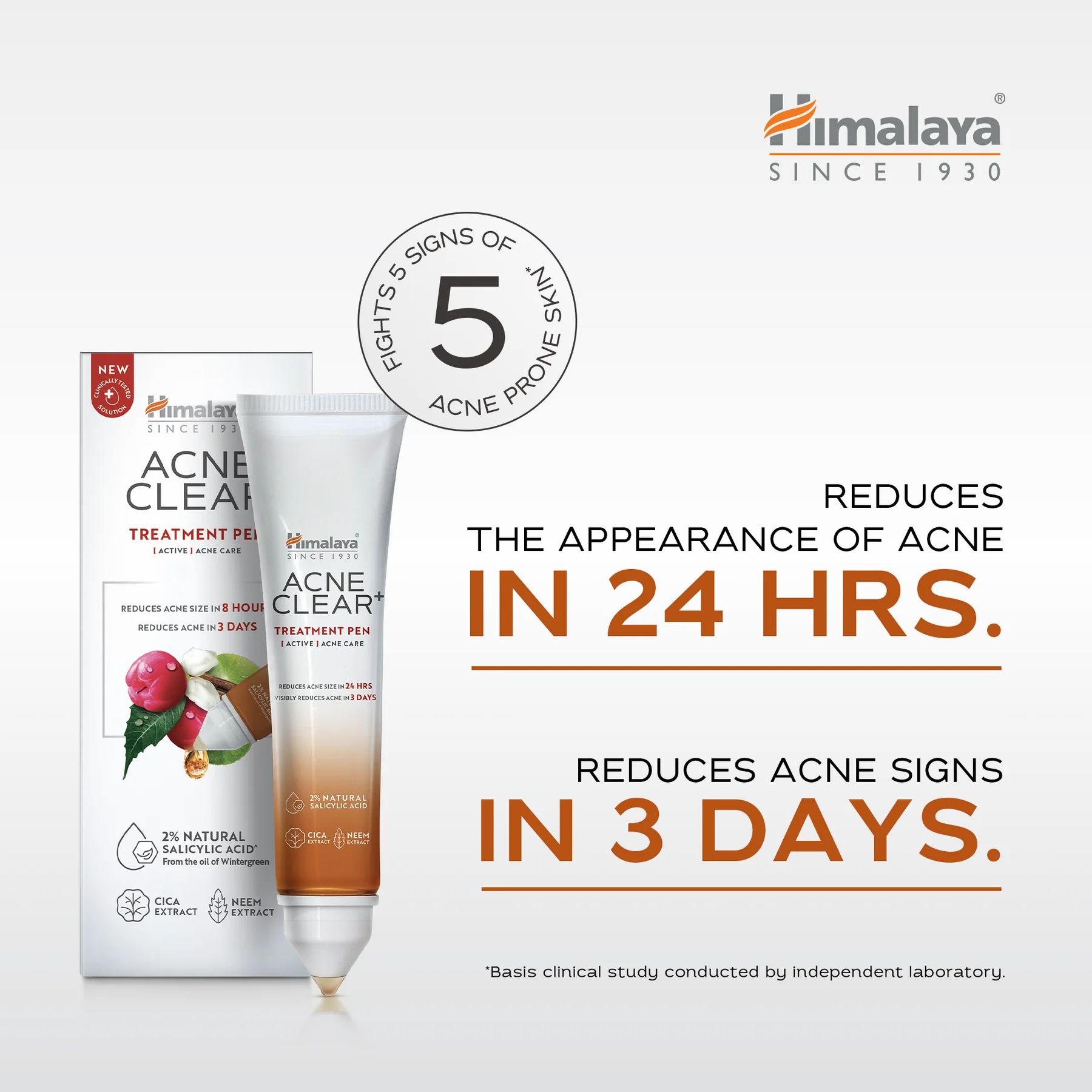Himalaya Acne Clear Treatment Pen und Verpackung. Reduziert Akne in 24 Stunden. Enthält 2% Salicylsäure.